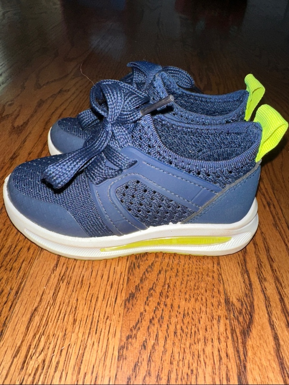 Toddler Navy Athletic Sneakers with Neon Accent- Size 7